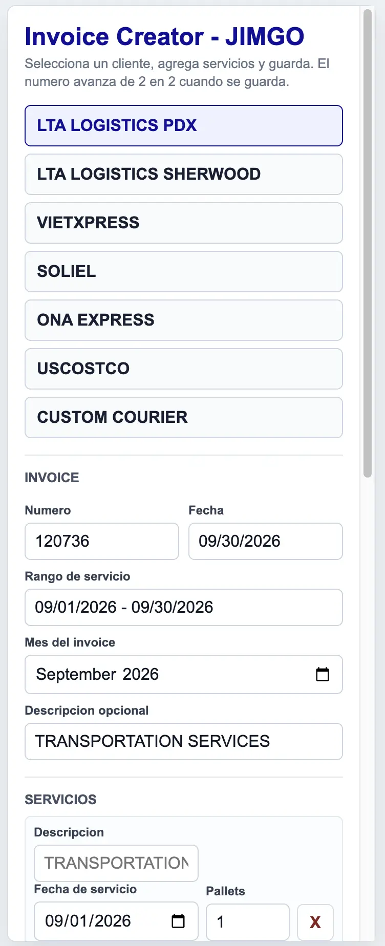 Invoice Viewer mobile interface