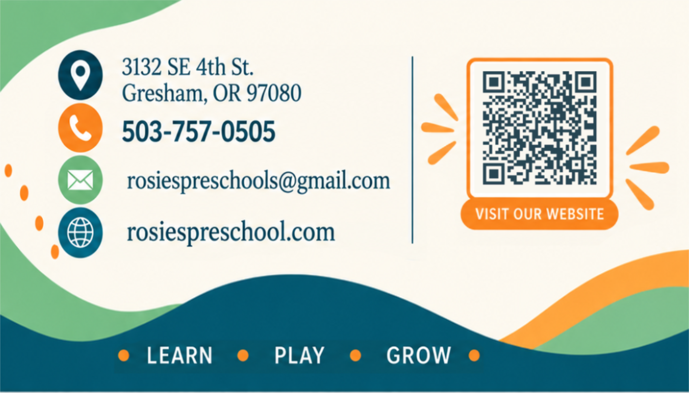 Rosie’s Childcare business card, back