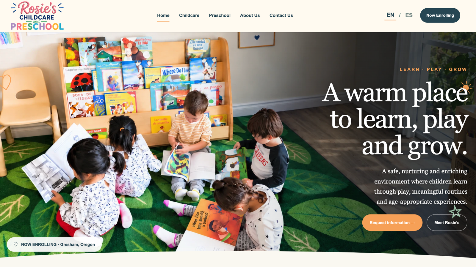 Rosie's Childcare & Preschool website main view