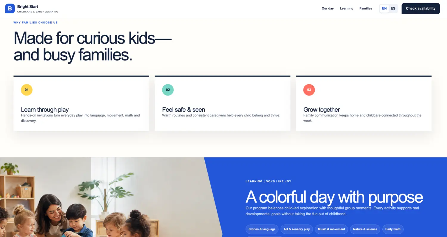 Bright Start website detail 1
