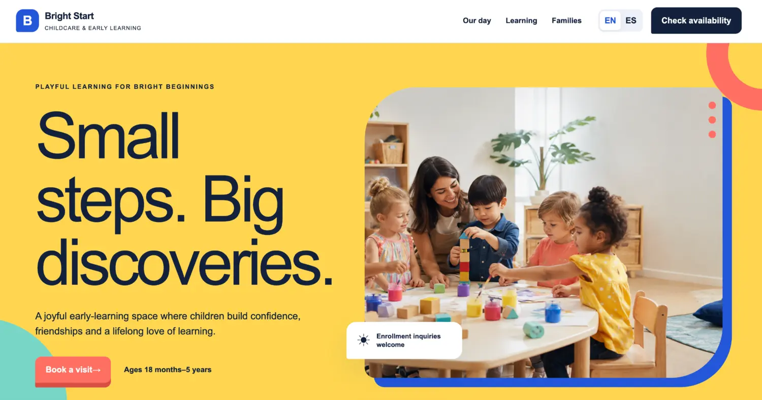 Bright Start website main view